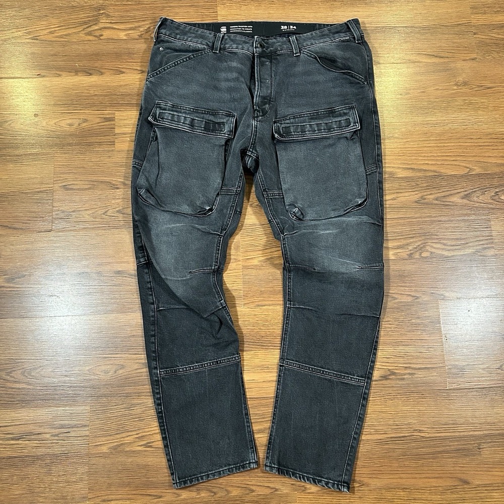 G-Star RAW Mens 3D Straight Tapered Denim Cargo Jeans Black Men's 38x31